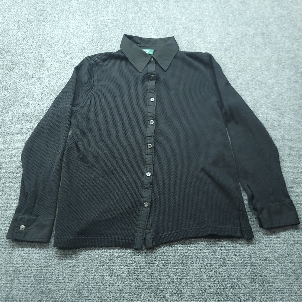 Lauren Ralph Lauren Black Cotton Mesh Knit Button Down Shirt Small